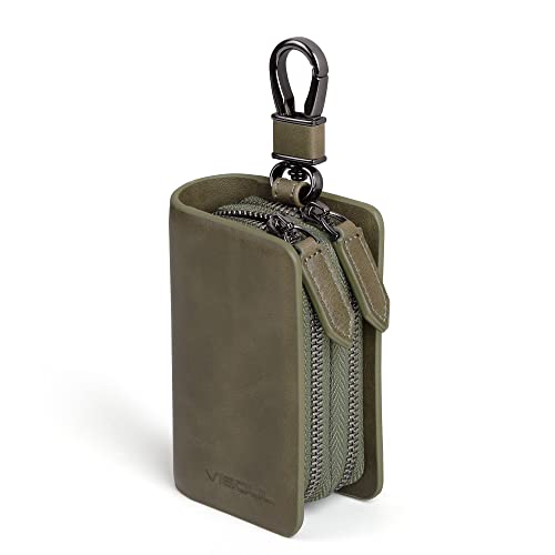 VISOUL Custodia in Vera Pelle per Chiavi Auto, Stile Vintage Sacchetto Chiave con Doppia Cerniera Auto Chiave Portafoglio Portatile Portachiavi per Auto Donna Uomo