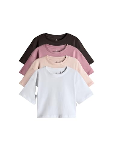 THE SET Mädchen t kurzärmelige Skater-T-Shirts, 4er-Pack Brown/Pink/White 128