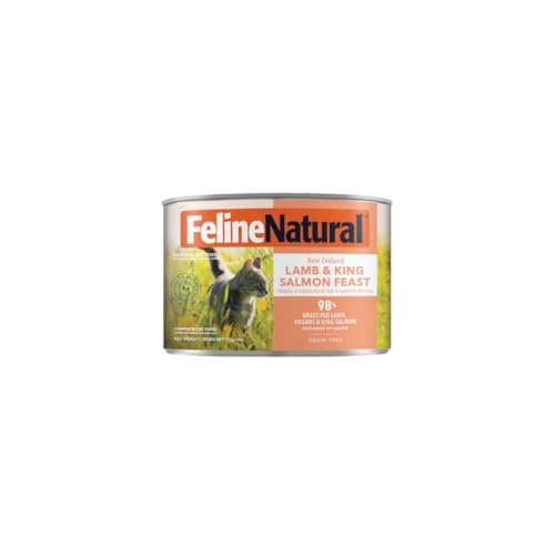 Feline Natural New Zealand Canned Catfood Wet Food High-Meat Low-Carb & Grain Free Cat Food Wet Lamb & Salmon Feast 6 oz Pack of 12