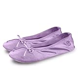 BCTEX COLL Women's Ballerina House Slippers with Bow, Ladies Satin Bedroom Slipper with Suede Sole Indoor(pu5-6)