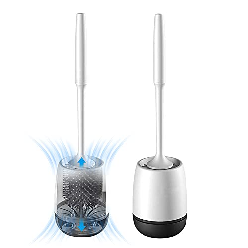 White + Black Toilet Brush and Holder Set Silicone Bathroom Toilet Bowl Brush Set No Scratch Soft Toilet Cleaner Brush...