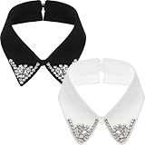 Geyoga 2 Pcs Dickey Rhinestones Collar for Women Detachable Fake False Collar Choker White Black