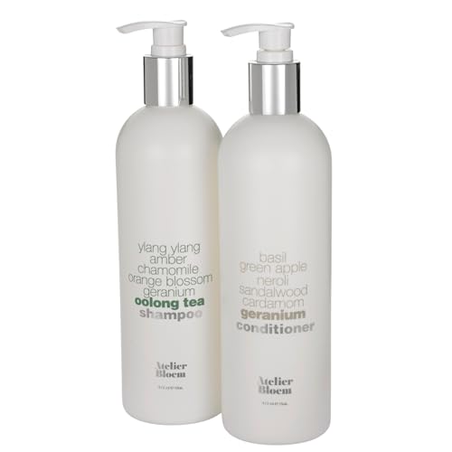 Atelier Bloem Hair Care Set with Oolong Tea Shampoo and Geranium Conditioner – Kimpton Hotel Collection – 16 oz. Bottles