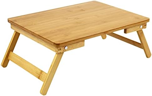 WKWKER 100% Bamboo Laptop Bed table Lap Desk for Bed Breakfast Bed Tray with Folding Legs Portable Bed Table for Computer Snack Writing Studio (Natural)