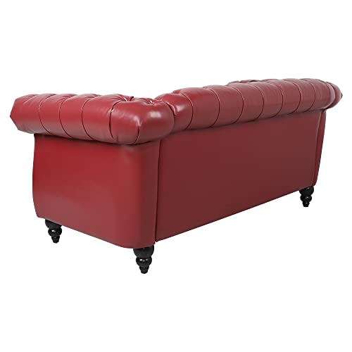 Image of LEVNARY Leather Sofa, Chesterfield Tufted Upholstered 2 Seater Couch, Modern Loveseat Couch Classic Furniture for Living Room Bedroom (Wine Red)