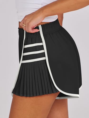 Caracilia Women Running Shorts Flowy Pleated Athletic Shorts Summer High Waisted Tennis Sporty Workout Gym Shorts3