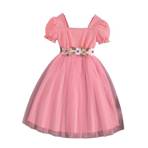 Image of Niren Enterprise Floral Embroidery Work Belt Short Sleeve Square Neck Boxer and net Flared Baby Girl Frock, Pack of 1