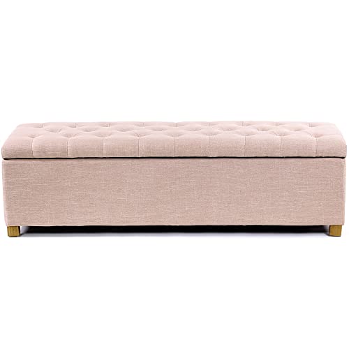 Image of MODERN WAVE Ashlee 50 inch Large Fabric Upholstered Flip Top Storage Bench 3 Seater Ottoman for Living Room, Bedroom, Office (Pink)