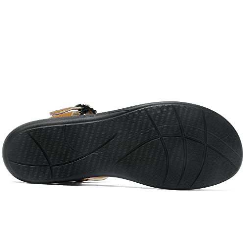 Jofofun Women's Classic Flat Sandals Leather Open Toes Memory Foam One Band Ankle Strap Adjustable Slip On Shoes #TOP4