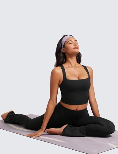 CRZ YOGA Butterluxe Womens Longline Square Neck Sports Bras - Basic Crop Tank Yoga Workout Tops with Built in Pads3