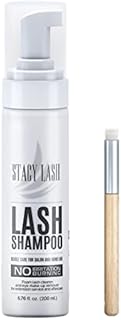 6.76 fl.oz / 200ml BIG Eyelash Extension Shampoo Stacy Lash + Brush / Eyelid Foaming Cleanser/Wash for Extensions and Natural Lashes/Paraben & Sulfate Free Safe Makeup & Mascara Remover/Professional & Self Use…