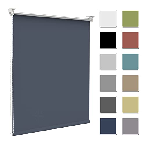 Zarnan Verdunkelungsrollo Klemmfix ohne Bohren B80 x H140cm Dunkelblau Verdunklungsrollo Thermorollo Seitenzugrollo Klemmrollo für Fenster & Tür Sichtschutz Sonnenschutz innen Rollo