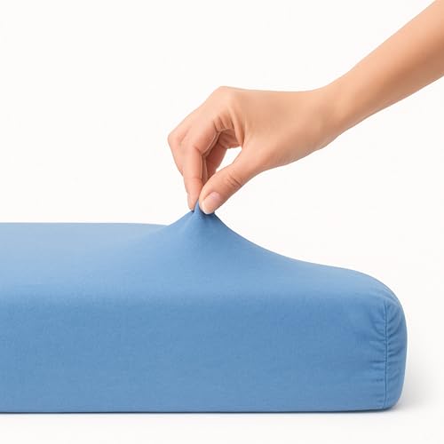 Family Bedding Single Fitted Sheet - Bed Sheets Single Bed Deep Pocket - Soft Jersey 100% Cotton 4 Way Stretch Blue Bedding - Shrinkage and Fade Resistant. (Single (100x200cm), Blue).