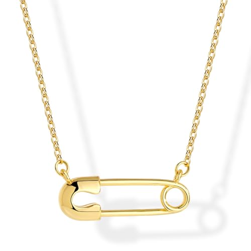 Inerney Dainty Gold Safety Pin Necklace for Women Non Tarnish, 14K Gold Plated Hypoallergenic Necklace, Adjustable Everyday Necklaces Jewelry Gift for Birthday, Anniversary, Wedding