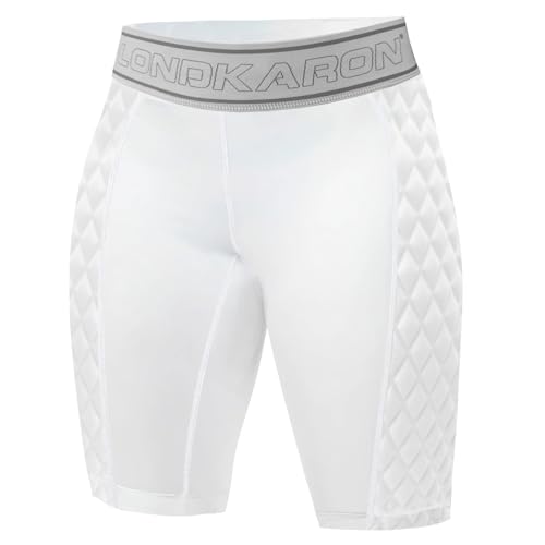 Londkaron Pantalones cortos acolchados para softball para niñas jóvenes, pantalones cortos deslizantes de compresión Elite, Blanco, Large