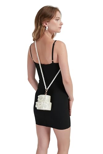 Image of Cake Shaped Acrylic Clutch Pearl Handbags Beaded Evening Bag Mini Clutch Handbag for Wedding Cocktail Party Prom