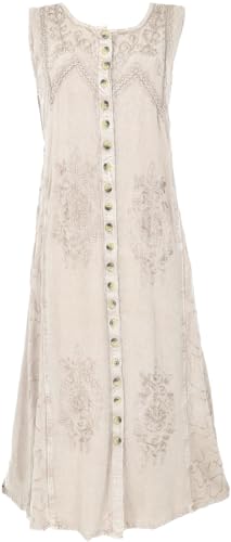 GURU SHOP Besticktes Boho Sommerkleid, Indisches Hippie Kleid, Beige -...