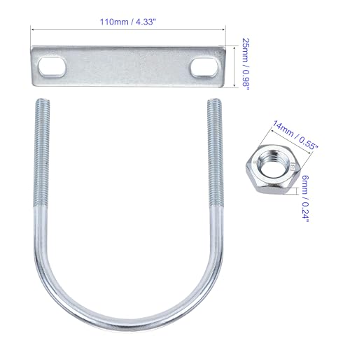 MACHSWON Round U-Bolt,2 Set Zinc Plated Alloy Steel M8 U Bolts 80mm(3.15") Inner Width 130mm Length with Nuts and Frame Plate for Automobiles Boat Trailer - Image 3