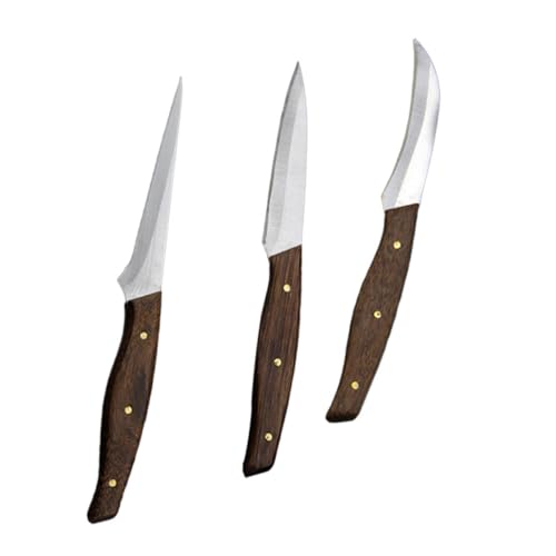 Unomor Set of 3 Professional Food Knives Chef Set Stainless Steel Wood Fruit Vegetable Tools