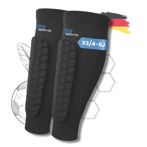 SE sports XS Schienbeinschoner Kinder Fußball von ca. 4-6 Jahren (bis 125cm/25kg) weiche Waben-Polsterung & rutschfest atmungsaktive & leichte Soft-Schoner