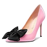 nobleonly donna spillo alto high tacco heel a punta nodo fiocco pumps slip-on da matrimonio feste scarpe 10 cm heels rosa 38 eu