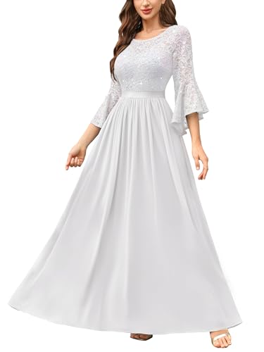 Image of Miusol Women's Formal Sparkle Sequin Lace Bell Sleeve Evening Party Maxi Dress