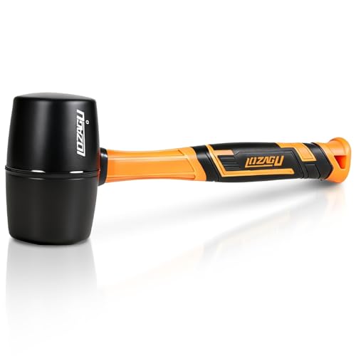 LOZAGU 24oz/650g Rubber Mallet Hammer, Fiberglass Handle, Rubber Mallet for Flooring, Tent Stakes, Woodworking, Camping, Soft Blow Tasks Without Damage