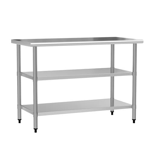 Stainless Steel Work Table 24 x 60 Inch with 2 Adjustable Undershelves, Heavy-Duty Metal Prep Table for Commercial Kitchen & Restaurant, Garage, Outdoor