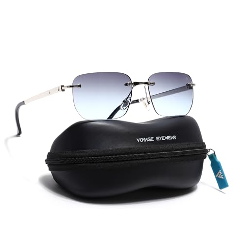 Image of Voyage Rimless Polarized Sunglasses for Men & Women (Black Lens | Black Frame - MG7601)