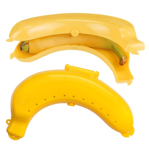 Lubastia 2 Pack Banana Holder Case - Reusable Snap-Closure Container Fits 19.5cm Fruit for Travel & Lunch Boxes Banana Hanger Alternative