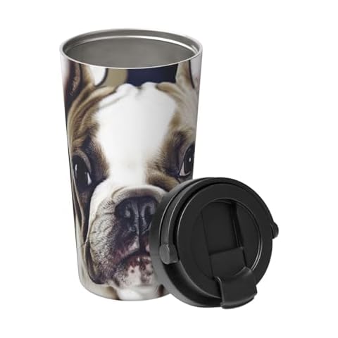 BWLHJKE Insulated Coffee Mug with Flip Lid and Handle Cute french bulldog Coffee Tumbler Stainless Steel Vacuum Coffee Cup Leakproof Travel Tumbler 16oz Reusable Thermal Cup for Outdoor Cover