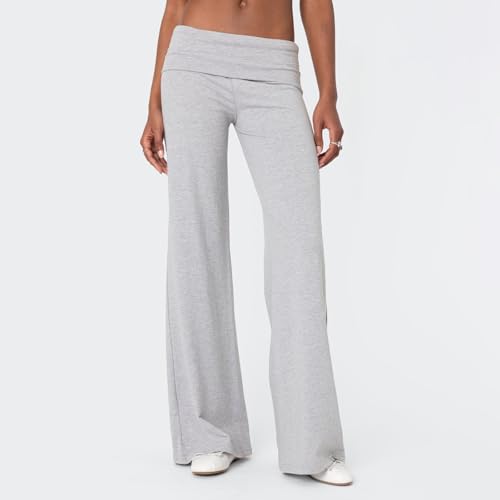 NZNDSHD Fold Over Yoga Pants for Women Low Rise Straight Leg Sweatpants Y2k Solid Color Stretchy Loose Gym Lounge Leggings3