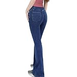 Damen V Crossover Hohe Taille Bauchkontrolle Casual Fitness Skinny Yoga Hosen, Faux Denim Print Frauen Bootcut Yoga Hosen, ausgestellte Fitness Hosen mit Seitentaschen – Bild 4