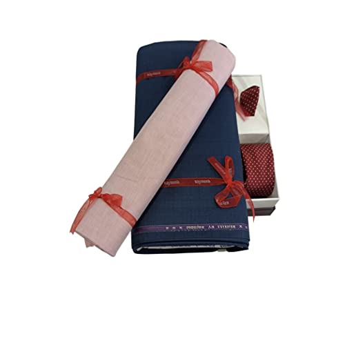 Image of Raymond Men's Unstitched 3.25 Meters Suiting Length Set with Tie, Pocket Square and Shirt Piece (All Weather Fabric,Attractive Box)