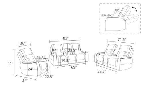 Sillón reclinable eléctrico amplio de cuero beige miniatura 2