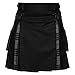 Hybrid Cotton & Tartan Utility Kilts for Men with Leather Straps & Large Cargo Pockets-Scottish Kilts for Men (Black Cotton & Grey Watch Tartan, 56