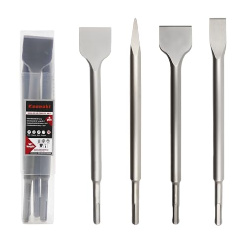 Keewaki SDS Plus Masonry Chisel Set 4-Piece Heavy-Duty Chisel Bits for Hammer Drill Includes Flat Pointed & Tile Chisel Concrete Tile Removal Tool