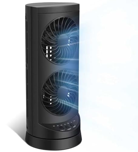 Personal Tower Fan for Bedroom, Portable Desk Table Fan，3 Speeds Cooling Standing Fan with 12H Timer, 60° & 110° Oscillating Floor Tower Fans That Blows Cold Air for Bedroom Office,Dark Black