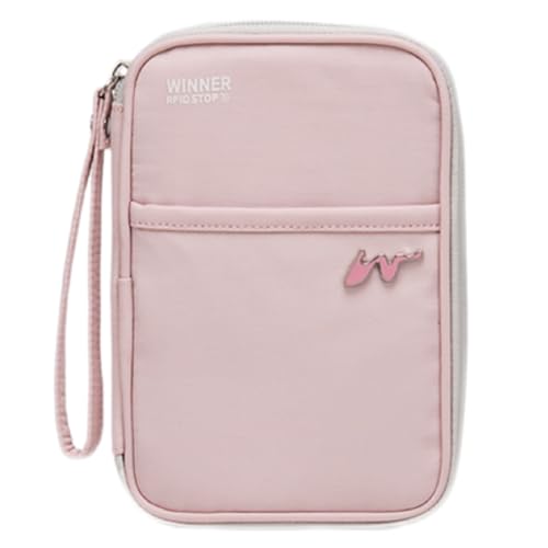P-H1 Travel Family Passport Holder RFID Blocking Passport Waterproof Wallets for Men Women Travel Document Organizer Cards Case, Lightweight Portable Passport Cover with Zipper Pocket (Pink)