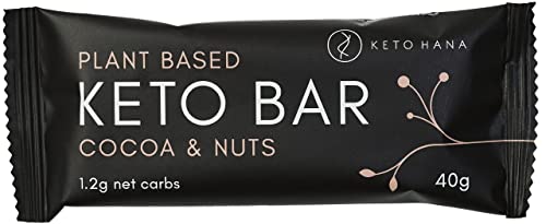 Keto Hana Cocoa & Nuts Bar Keto Diet Vegan Grain Free Dairy Free Plant Based No Refined Sugars Gluten Free 1.7g Net Carbs - 40g a bar