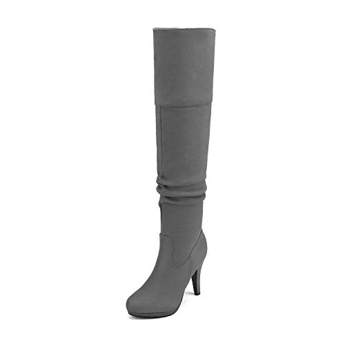 DREAM PAIRS Women's Black Thigh High Chunky Heel Platform Over The Knee Boots Size 9.5 M US Sarah-hi,Size 9.5,Sarah-Light/Grey,SARAH-HI
