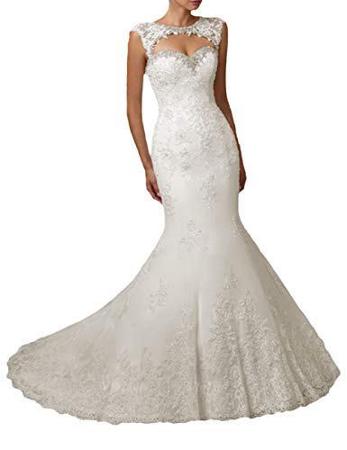 HUINI Brautkleid Meerjungfrau Spitze Lang Rückenfrei Hochzeitskleider...