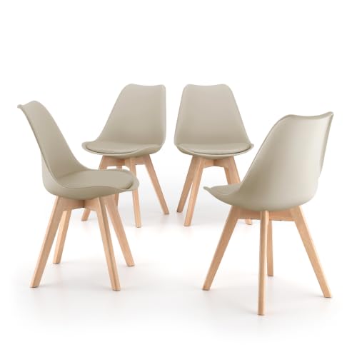 MOBILI FIVER, Chaises Scandinaves Greta, Lot de 4, Beige, Polypropylène - Multiplis de hêtre, Chaise pour Cuisine, Salon