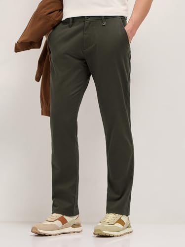 Image of Men's Grey Cotton Straight Fit Casual Trouser