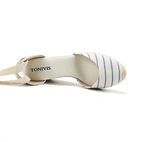 Tonivis Womens Espadrilles Wedge Sandals Platform Closed Toe Ankle Strap Lace Up Summer Cap Toe Shoes 8.5 Size #TOP5