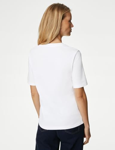 Image of Marks & Spencer Womens Solid Cotton V-Neck Everyday Fit T Shirt