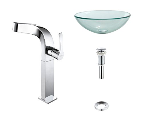 Kraus C-GV-101-12mm-15100CH Clear Glass Vessel Sink and Typhon Faucet Chrome