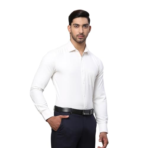 Image of Park Avenue Men Cotton blend Slim Fit Structure Pattern Semi Cutaway Collar Formal Shirt