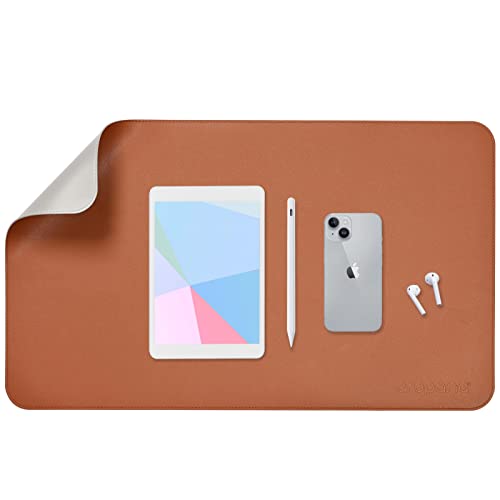 Image of AROPANA Vegan Leather Desk Mat | Large Reversible Mouse Pad & Computer Table Protector | Dual-Side Waterproof Extended Laptop Pad with Edge-Stitched Design (60x35CM, Brown and Grey)