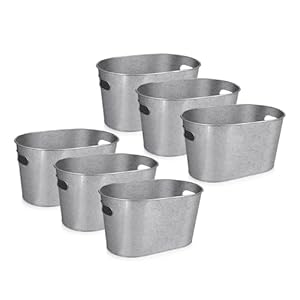 Medium Size 5-Quart Galvanized Metal Tin Tub – 12x8x6.5 inches (Pack of 6)